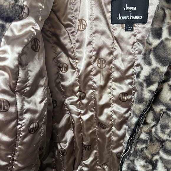 Dennis Basso Faux Fur Animal Print Zip-Front Jacket Coat – Size L - Picture 7 of 9